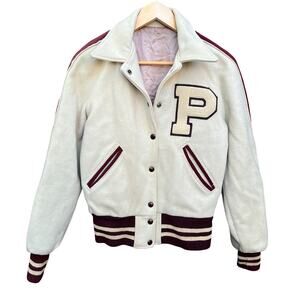 Vintage 50’s-60’s Varsity “P” Embroidered Jacket Off White Maroon Large 19x25